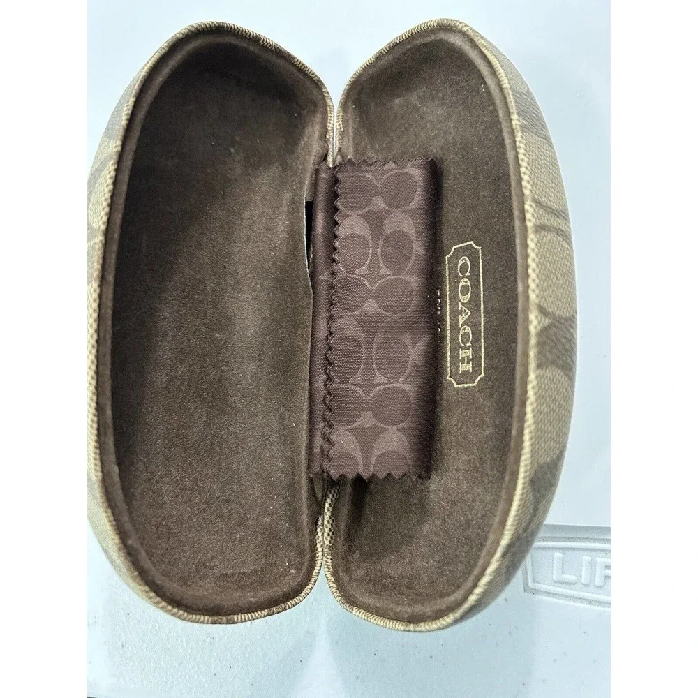Coach Signature C Monogram Tan Brown Hard Clamshell Eye Glasses Sunglasses Case - Picture 3 of 11